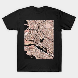 Oakland Map Pattern in Soft Pink Pastels T-Shirt